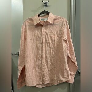 Old Navy Button Down Shirt Long Sleeve Mens Medium Pink White Stripe Linen Blend